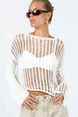 Openwork Boat Neck Long Sleeve Cover Up king-general-store-5710.myshopify.com