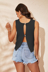 Buttoned Cutout Ribbed Trim Knit Tank king-general-store-5710.myshopify.com