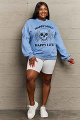 Simply Love Simply Love Full Size HAPPY MIND HAPPY LIFE SKULL Graphic Sweatshirt king-general-store-5710.myshopify.com