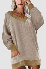 V-Neck Long Sleeve Sweatshirt with Pockets king-general-store-5710.myshopify.com
