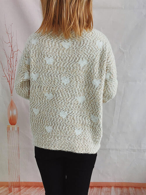 Heart Heathered Turtleneck Drop Shoulder Sweater king-general-store-5710.myshopify.com