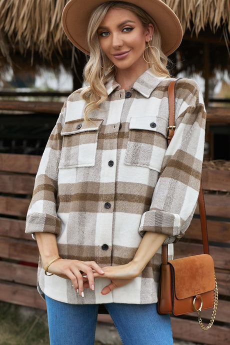 Plaid Dropped Shoulder Pocket Shacket king-general-store-5710.myshopify.com