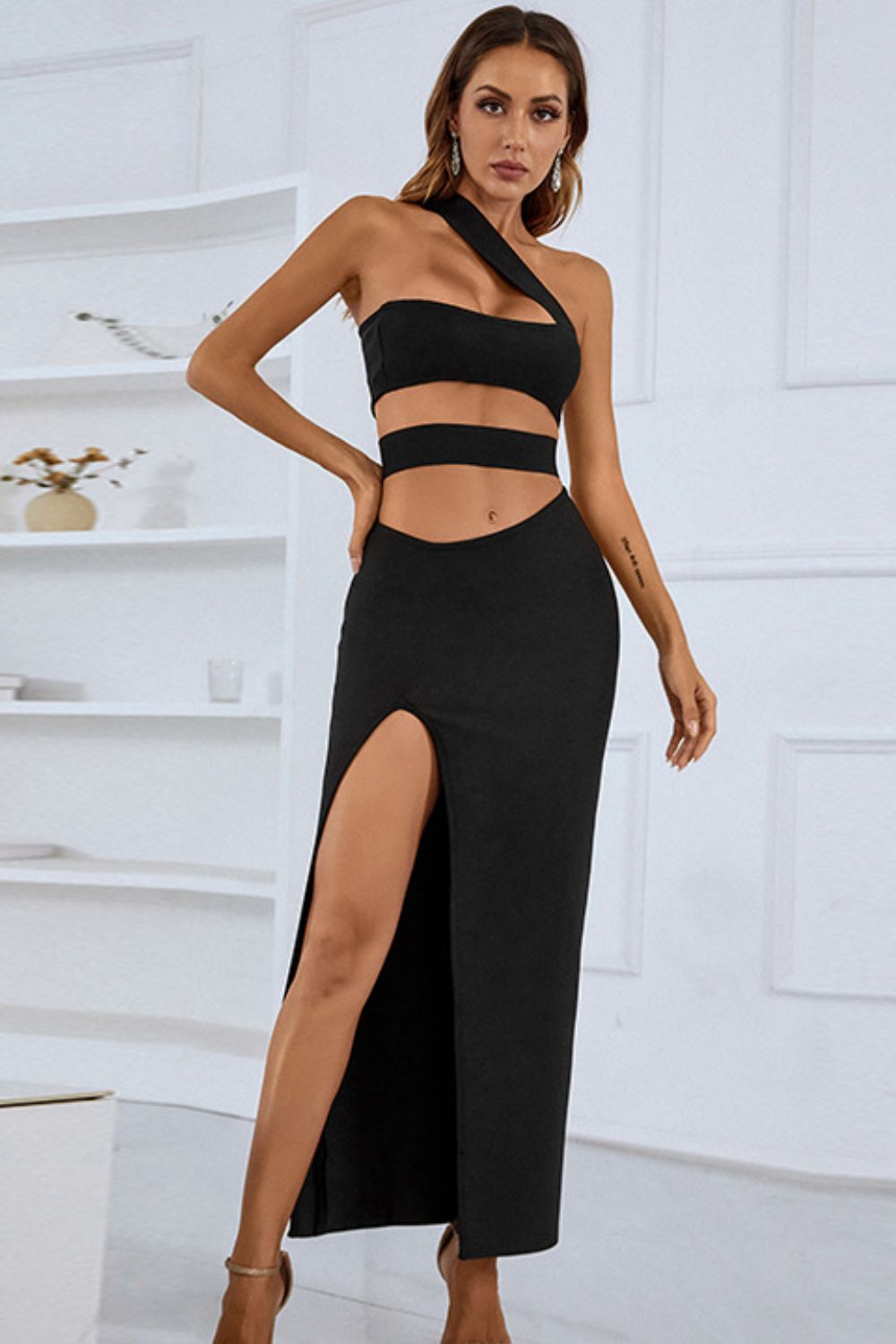 One-Shoulder Cutout Front Split Maxi Dress king-general-store-5710.myshopify.com