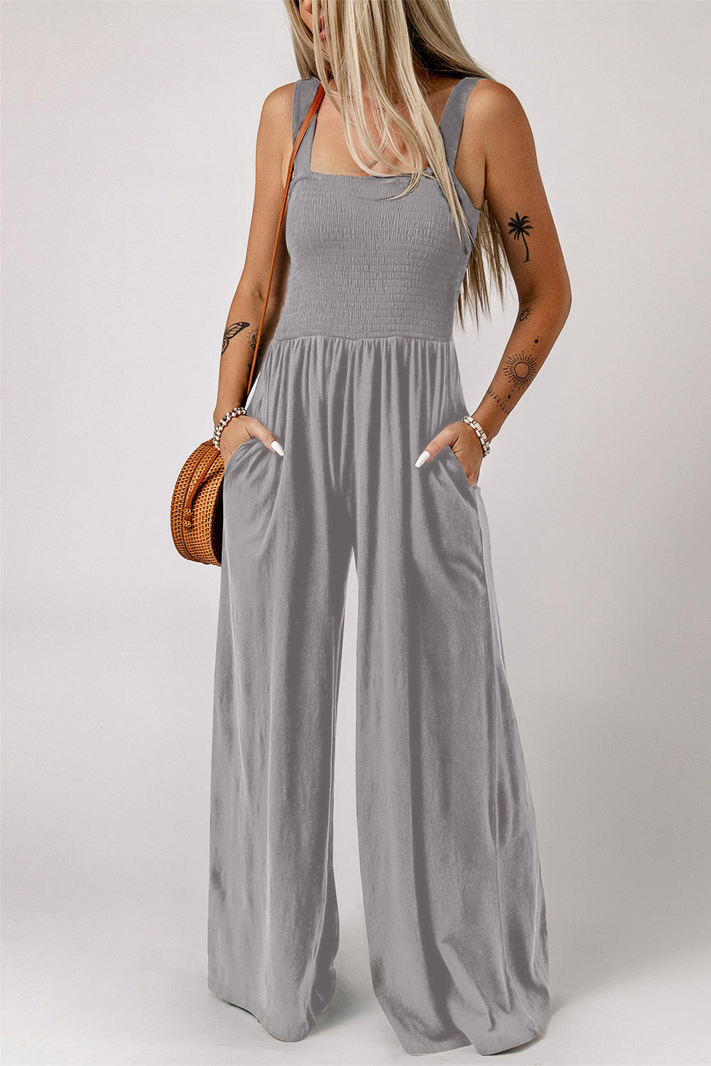 Smocked Square Neck Wide Leg Jumpsuit with Pockets king-general-store-5710.myshopify.com