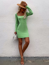 Tie Back Square Neck Long Sleeve Sweater Dress king-general-store-5710.myshopify.com