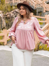 Plus Size Tie Neck Puff Sleeve Blouse king-general-store-5710.myshopify.com