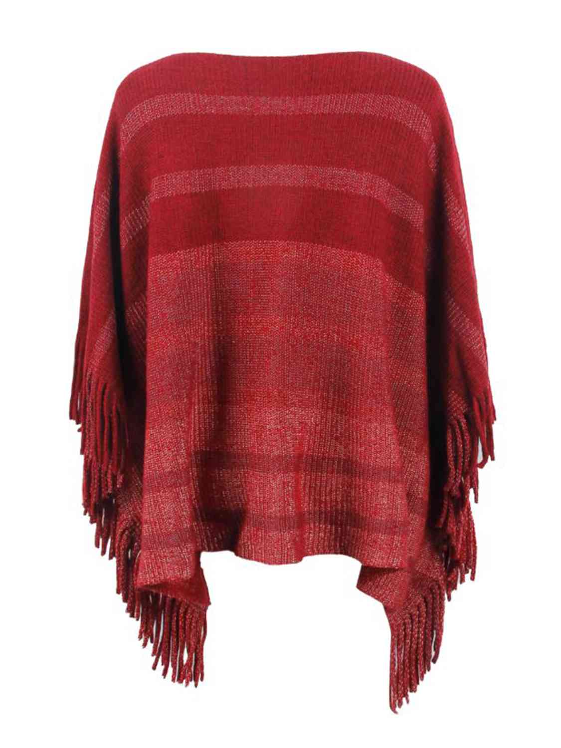 Striped Boat Neck Poncho with Fringes king-general-store-5710.myshopify.com