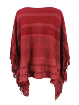 Striped Boat Neck Poncho with Fringes king-general-store-5710.myshopify.com