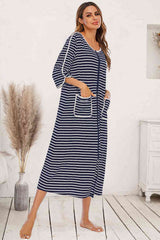 Round Neck Three-Quarter Sleeve Midi Night Dress king-general-store-5710.myshopify.com