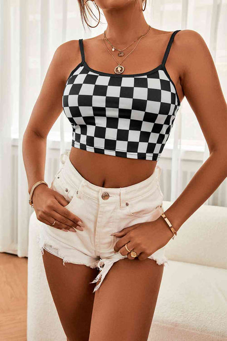 Checkered Adjustable Strap Cropped Cami king-general-store-5710.myshopify.com