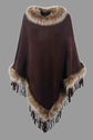 Faux Fur Trim Fringed Poncho king-general-store-5710.myshopify.com