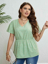 Star V-Neck Puff Sleeve Peplum Top king-general-store-5710.myshopify.com