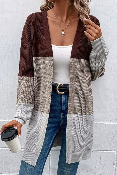 Color Block Open Front Rib-Knit Longline Cardigan king-general-store-5710.myshopify.com