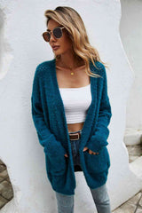 Open Front Openwork Fuzzy Cardigan with Pockets king-general-store-5710.myshopify.com