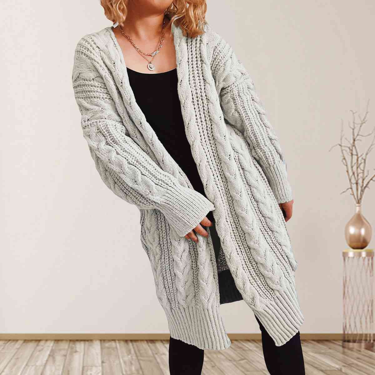 Cable-Knit Open Front Dropped Shoulder Cardigan king-general-store-5710.myshopify.com