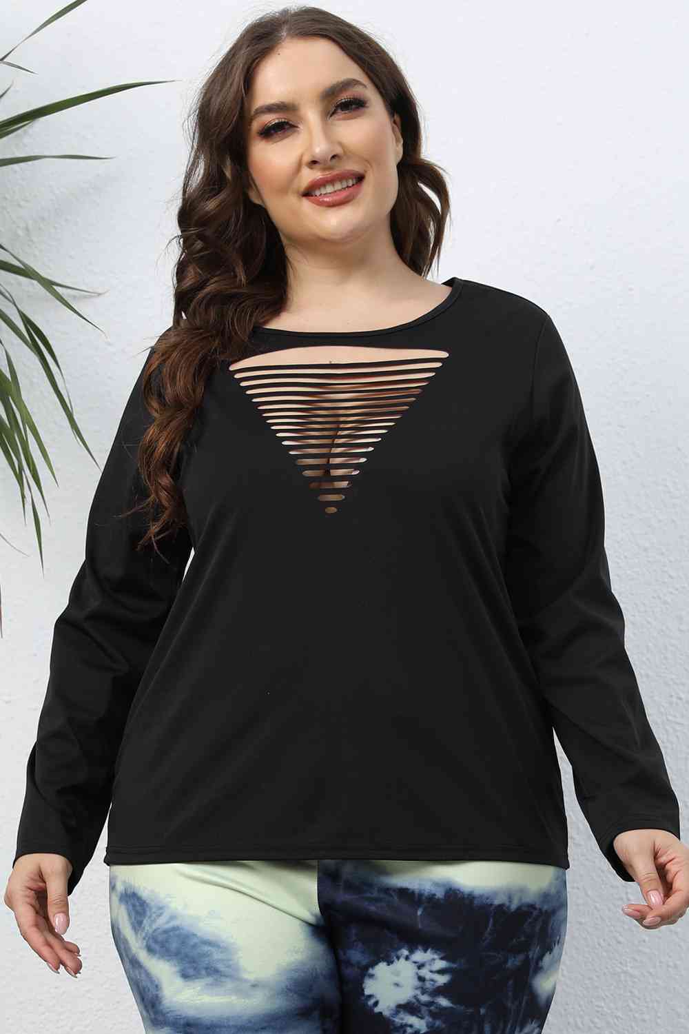 Plus Size Cutout Front Long Sleeve T-Shirt king-general-store-5710.myshopify.com