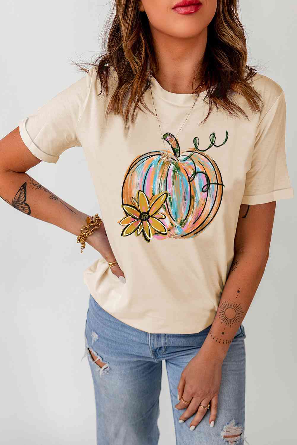 Pumpkin Graphic Round Neck T-Shirt king-general-store-5710.myshopify.com