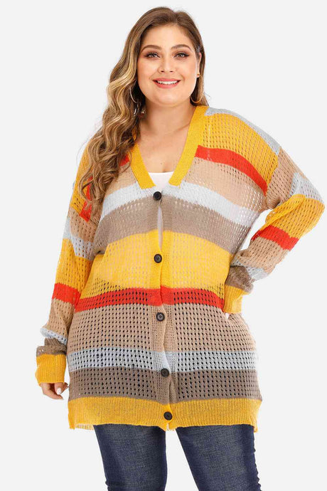 Plus Openwork Color Block Button Up Cardigan king-general-store-5710.myshopify.com