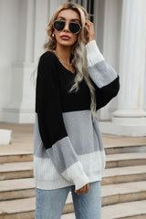 Color Block Long Sleeve Chunky Knit Sweater king-general-store-5710.myshopify.com