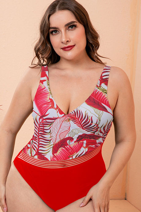 Full Size Two-Tone Plunge One-Piece Swimsuit king-general-store-5710.myshopify.com