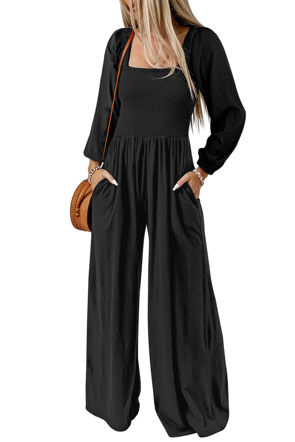 Square Neck Raglan Sleeve Jumpsuit with Pocket king-general-store-5710.myshopify.com