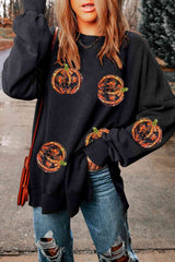 Pumpkin Print Dropped Shoulder Sweatshirt king-general-store-5710.myshopify.com