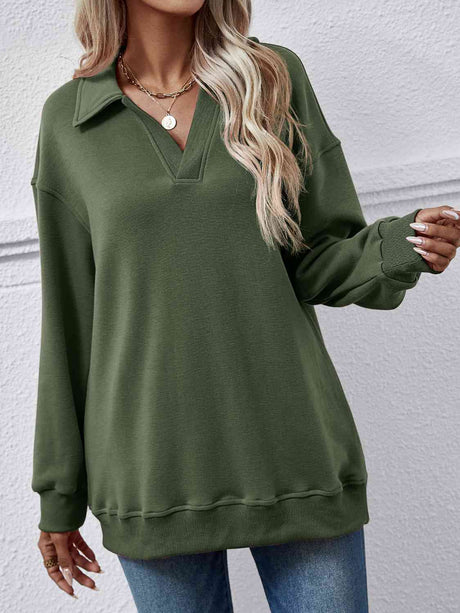 Collared Neck Dropped Shoulder Sweatshirt king-general-store-5710.myshopify.com