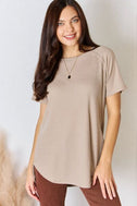 Zenana Baby Waffle Short Sleeve Slit High-Low T-Shirt king-general-store-5710.myshopify.com