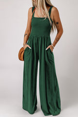 Smocked Square Neck Wide Leg Jumpsuit with Pockets king-general-store-5710.myshopify.com