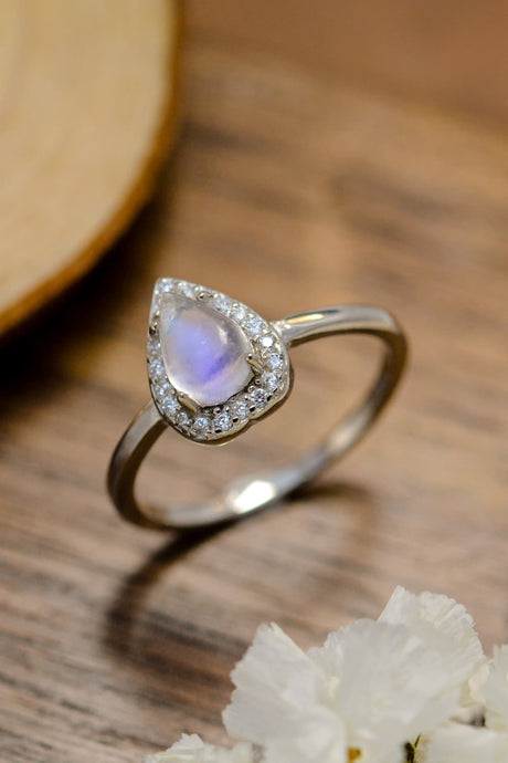 Moonstone Teardrop 925 Sterling Silver Halo Ring king-general-store-5710.myshopify.com