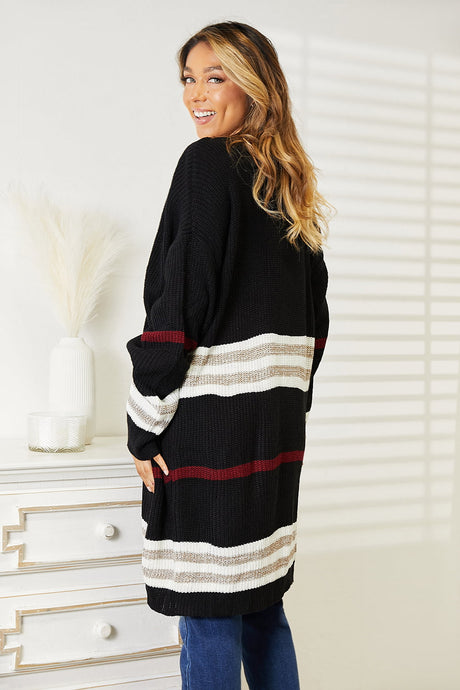 Double Take Striped Rib-Knit Drop Shoulder Open Front Cardigan king-general-store-5710.myshopify.com