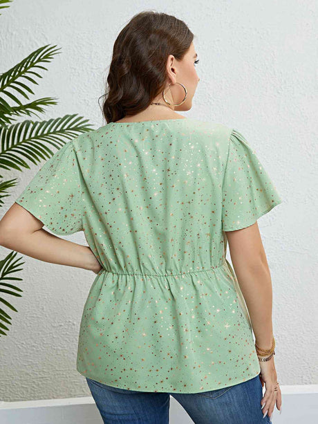 Star V-Neck Puff Sleeve Peplum Top king-general-store-5710.myshopify.com