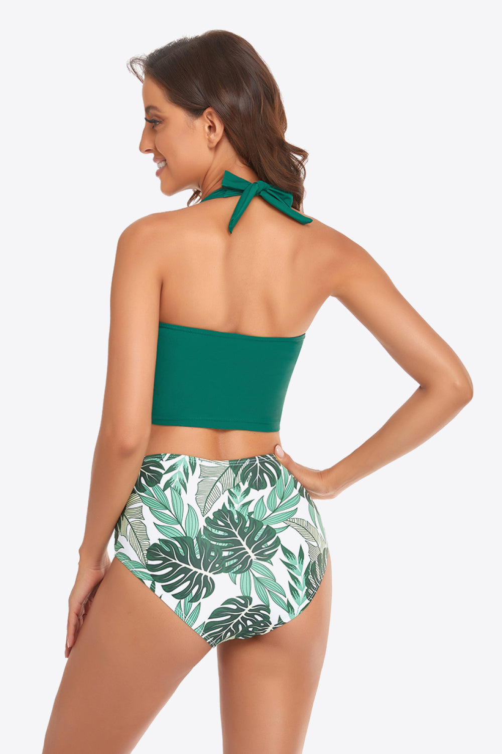 Botanical Print Halter Neck Drawstring Detail Bikini Set king-general-store-5710.myshopify.com