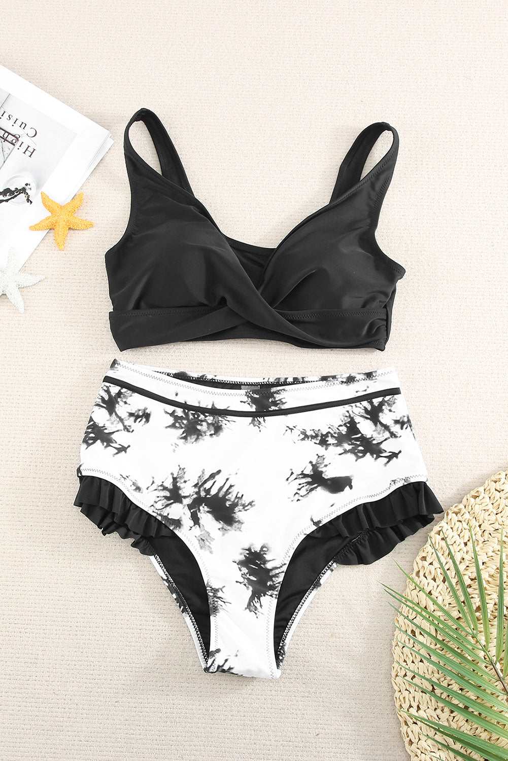 Two-Tone Crisscross Frill Trim Two-Piece Swimsuit king-general-store-5710.myshopify.com