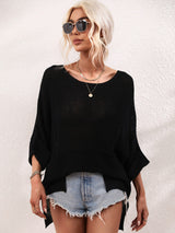 Boat Neck Cuffed Sleeve Slit Tunic Knit Top king-general-store-5710.myshopify.com