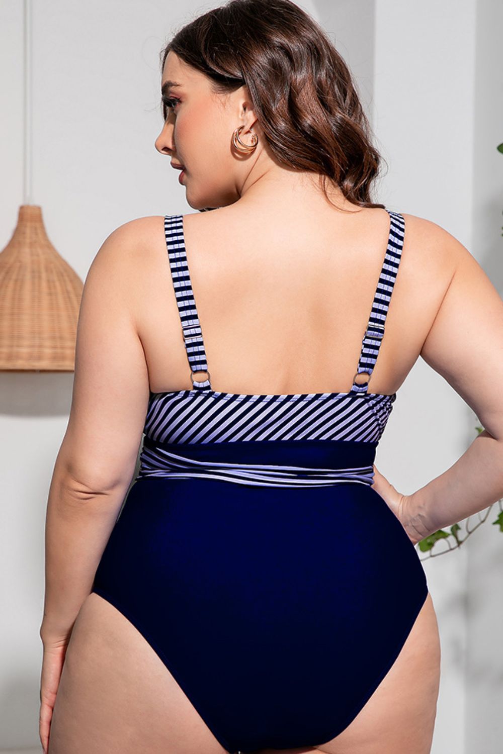 Plus Size Striped Tie-Waist One-Piece Swimsuit king-general-store-5710.myshopify.com