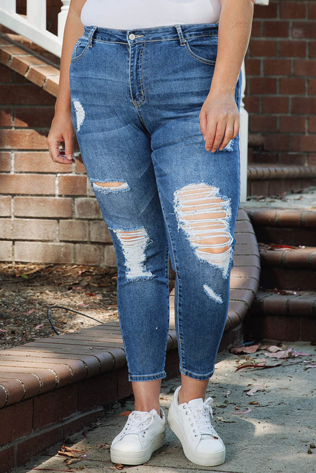Plus Size Distressed Skinny Jeans king-general-store-5710.myshopify.com