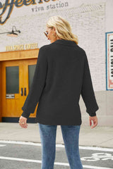 Double Take Horizontal Ribbing Johnny Collar Sweater king-general-store-5710.myshopify.com