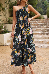 Floral One-Shoulder Sleeveless Dress with Pockets king-general-store-5710.myshopify.com