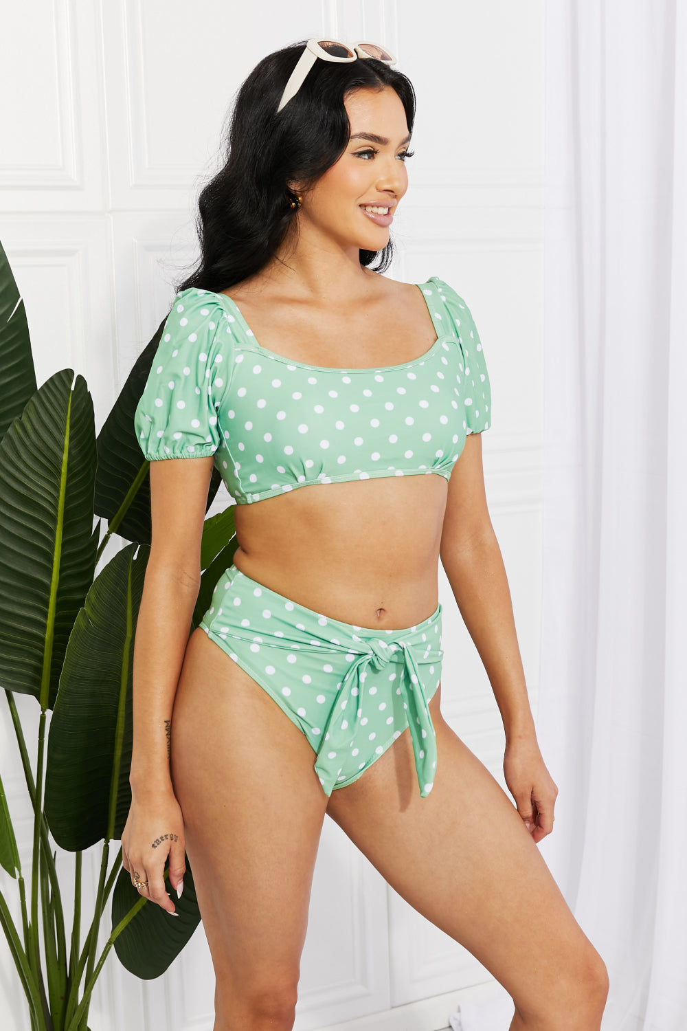 Marina West Swim Vacay Ready Puff Sleeve Bikini in Gum Leaf king-general-store-5710.myshopify.com