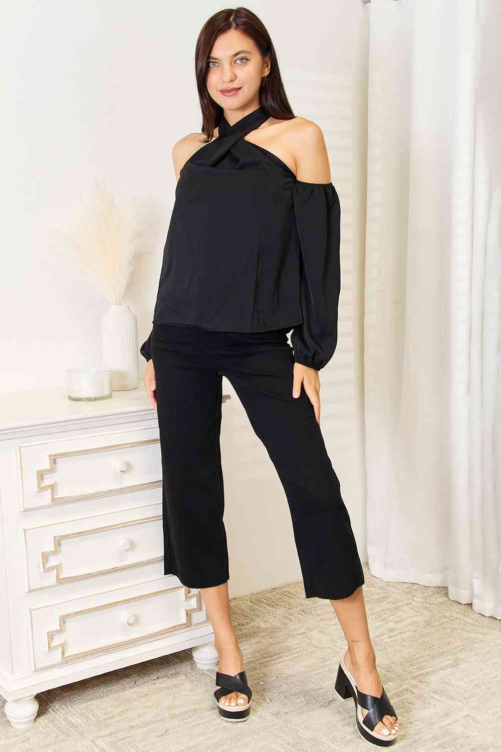 Double Take Grecian Cold Shoulder Long Sleeve Blouse king-general-store-5710.myshopify.com