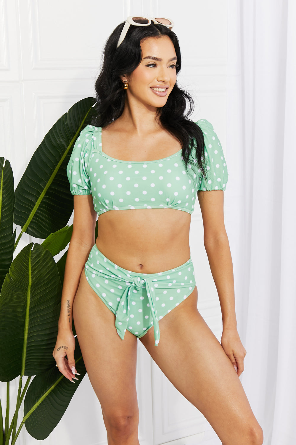 Marina West Swim Vacay Ready Puff Sleeve Bikini in Gum Leaf king-general-store-5710.myshopify.com