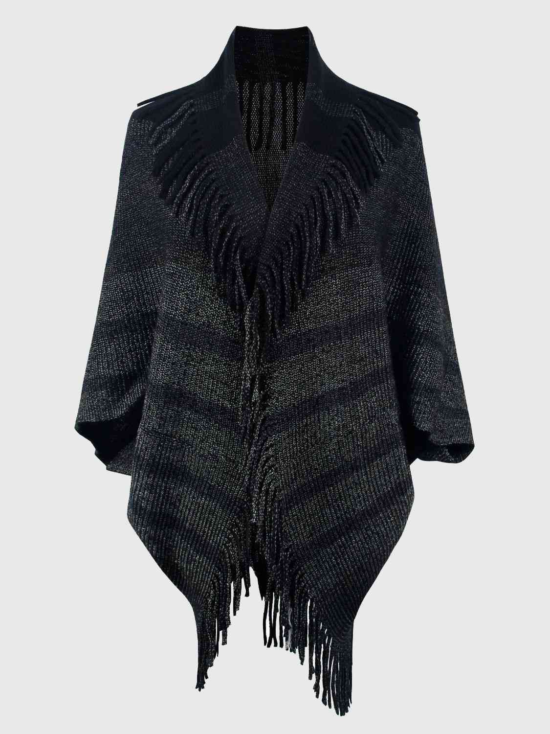 Fringe Detail Open Front Poncho king-general-store-5710.myshopify.com