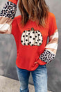 V-Neck Waffle-Knit Pumpkin Graphic Leopard Tee king-general-store-5710.myshopify.com