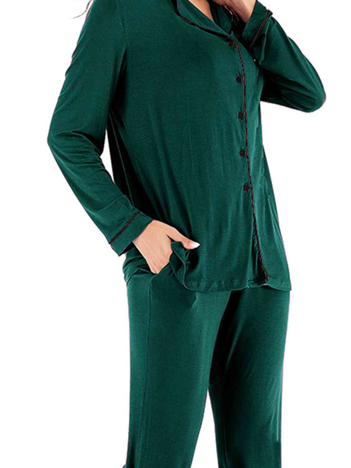 Collared Neck Long Sleeve Loungewear Set with Pockets king-general-store-5710.myshopify.com