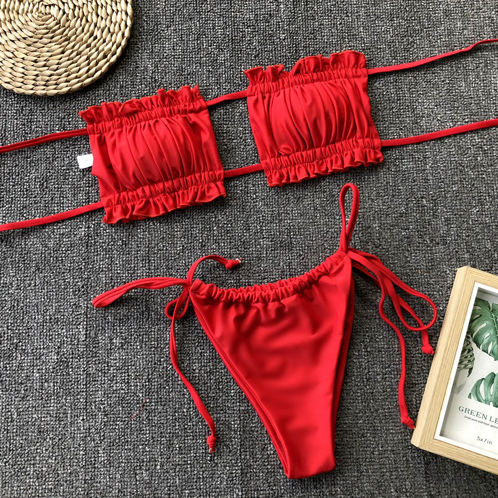 Frill Trim Ruched Bikini Set king-general-store-5710.myshopify.com