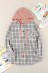 Plaid Drawstring Hooded Shirt Jacket king-general-store-5710.myshopify.com