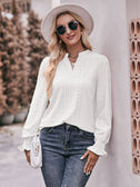 Eyelet Notched Neck Flounce Sleeve Blouse king-general-store-5710.myshopify.com