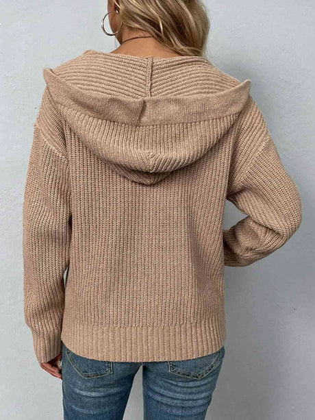 Zip-Up Drawstring Detail Hooded Cardigan king-general-store-5710.myshopify.com