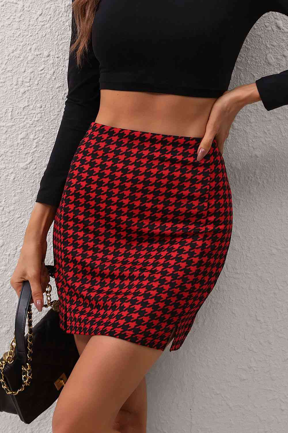 Houndstooth Slit Mini Skirt king-general-store-5710.myshopify.com